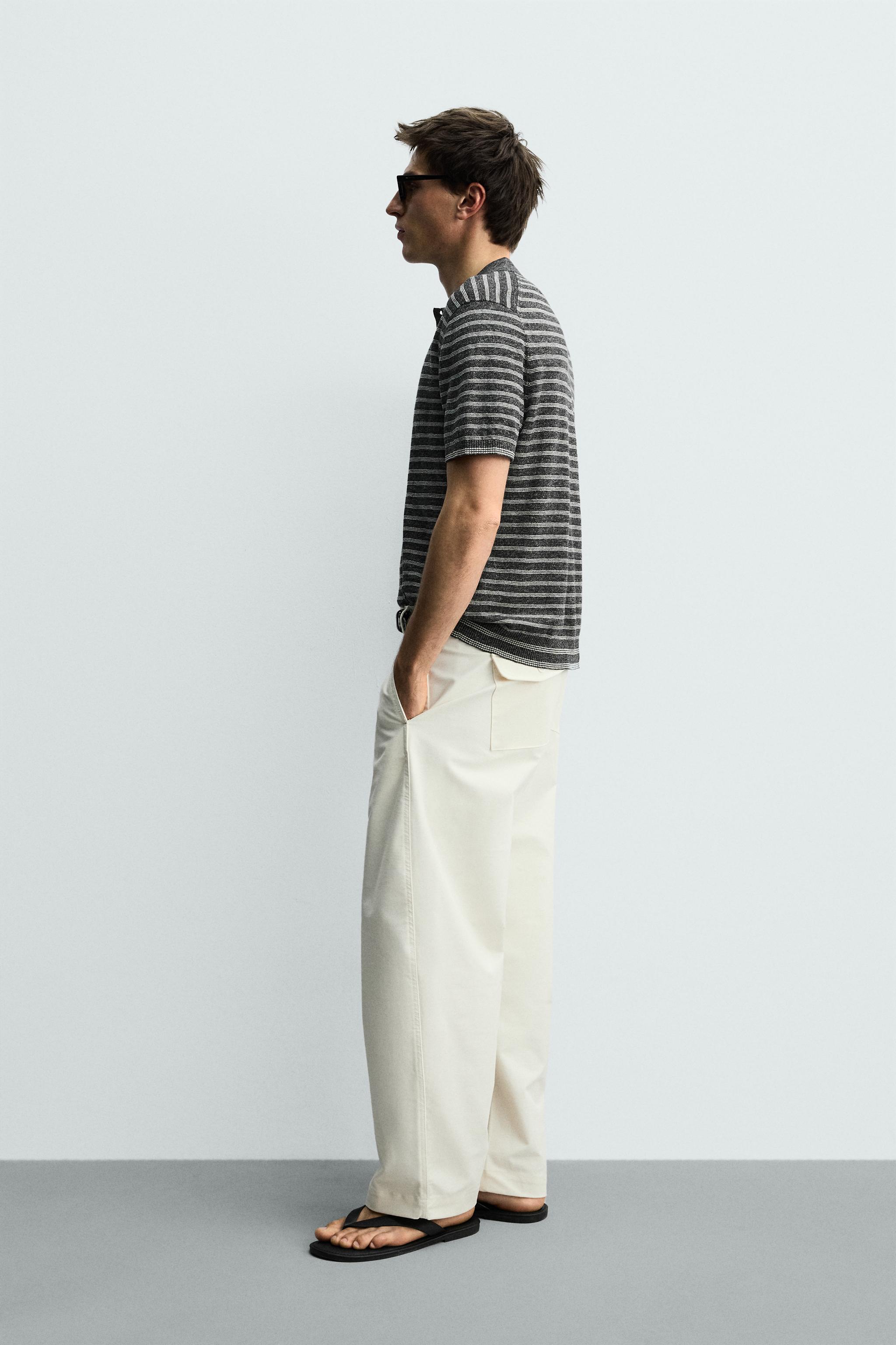 KNIT LINEN COTTON BLEND POLO SHIRT